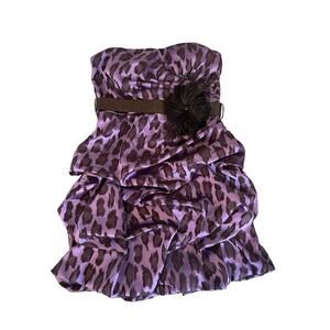 DEB Dress Womens Size 5 Purple Black Animal Mini Satin Strapless Vintage 90s Y2K